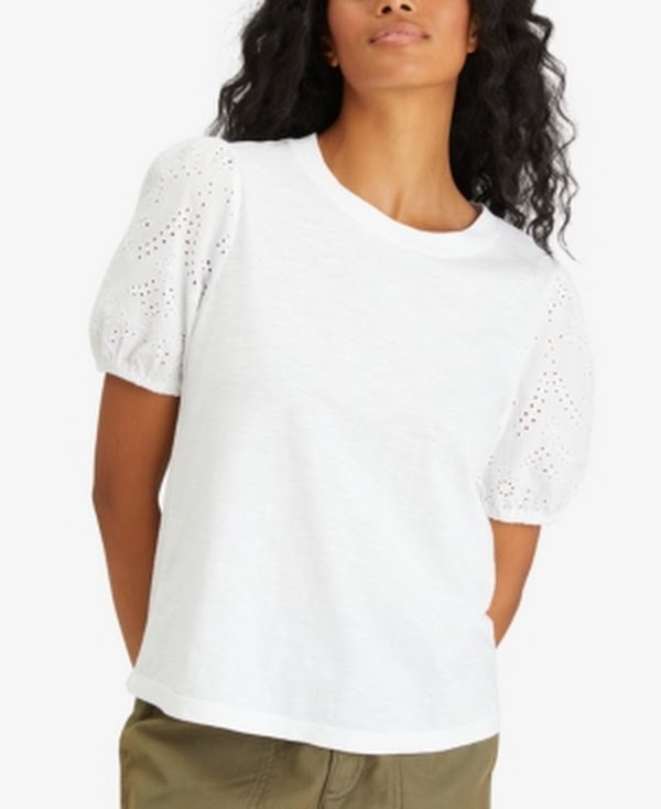Sanctuary Womens Not So Basic T-Shirt Short Eyelet Sleeve, Size XXL by Vanessa Jane