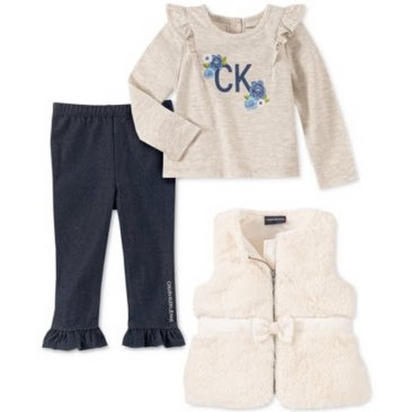 Calvin Klein Baby Girls Faux-Fur Vest Top and Pants, Size 18Months by Vanessa Jane
