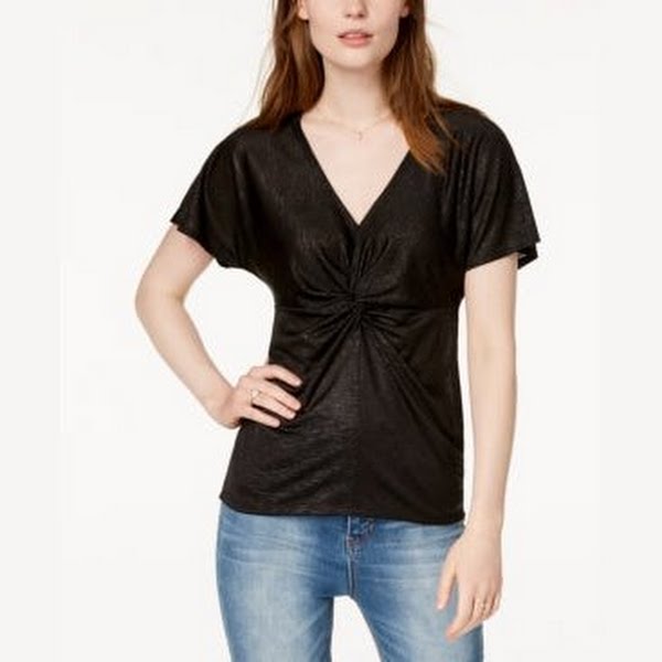Bar III Womens Twist Front Basic T-Shirt ,Size Medium by Vanessa Jane