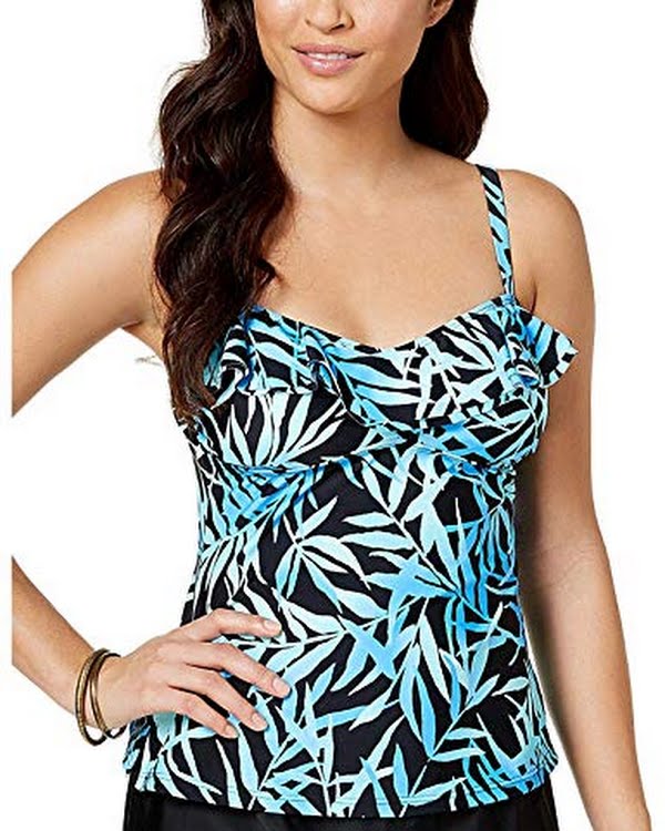 Island Escape Womens Swimsuit Seaside Shades Ruffled Tankini Top by Vanessa Jane