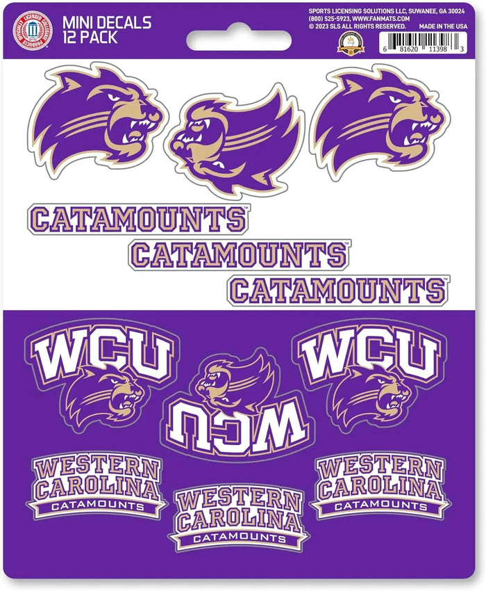 Western Carolina University Catamounts 12-Piece Mini Decal Sticker Set, 5x6 Inch Sheet, Gift for football fans for any hard surfaces around home, automotive, personal items by Fielders Choice