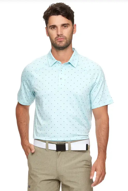 Wheaton Dot Print Performance Polo - Aqua by Boutique 23