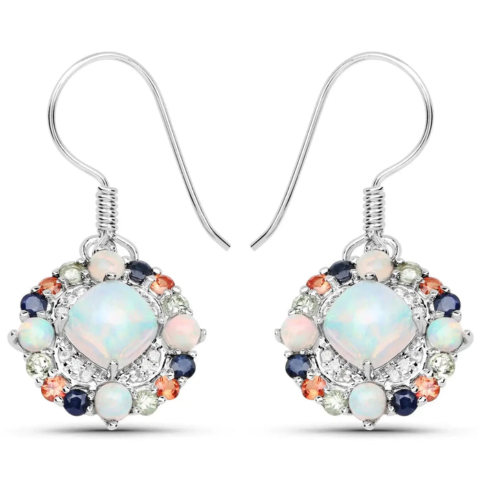 White Opal Prong Sterling Silver Dangle Earrings by Fine Color Jewels