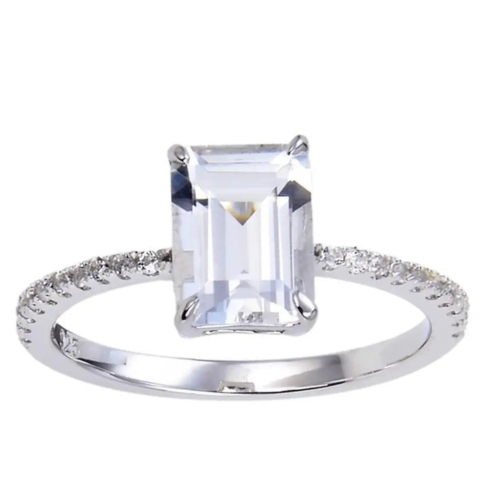 White Topaz Emerald Cut Engagement Ring by Fine Color Jewels