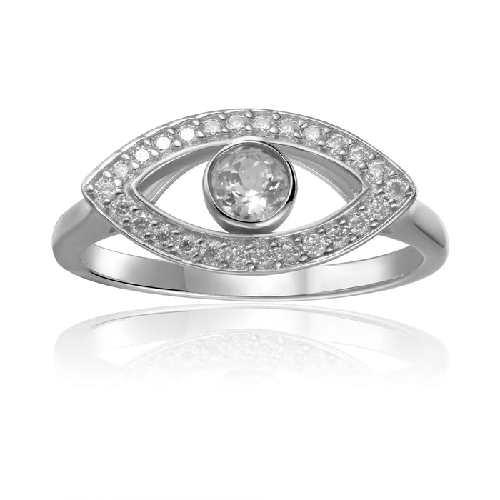 White Topaz Evil Eye Ring by Fine Color Jewels