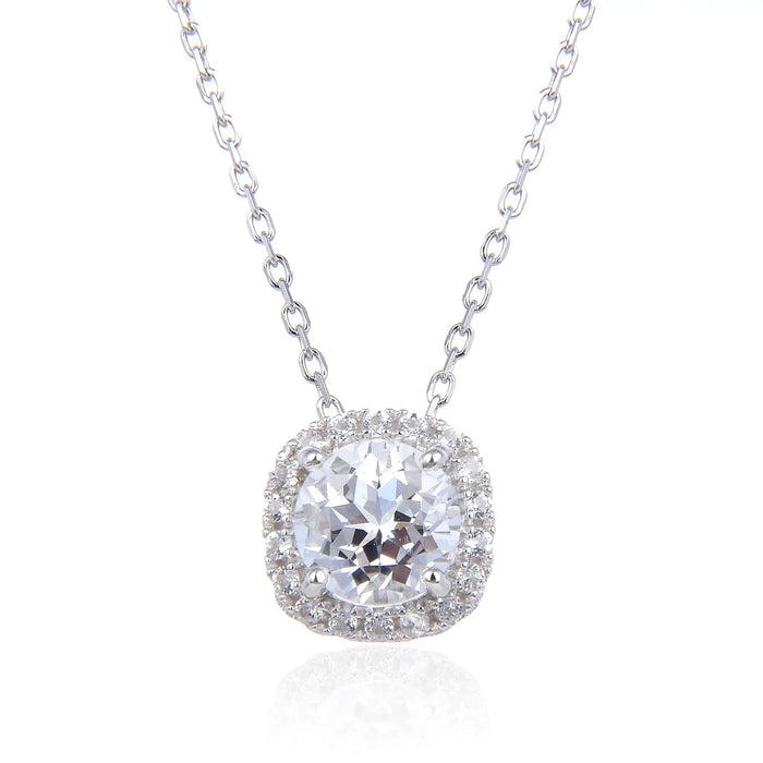 White Topaz Halo Necklace by Fine Color Jewels