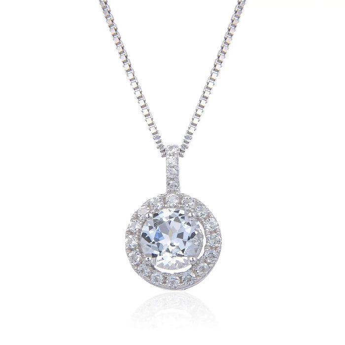 White Topaz Silver Halo Necklace by Fine Color Jewels