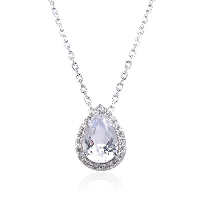 White Topaz Teardrop Necklace by Fine Color Jewels