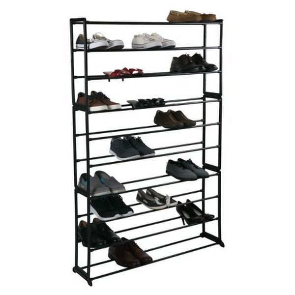 Simplify 10-Tier 50 Pair Shoe Organizer Rack in Black Finish by Vanessa Jane