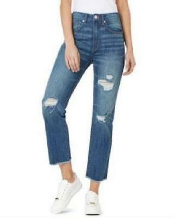 Numero Sexy Ripped High Rise Frayed-Hem Denim Jeans, Size 27 by Vanessa Jane