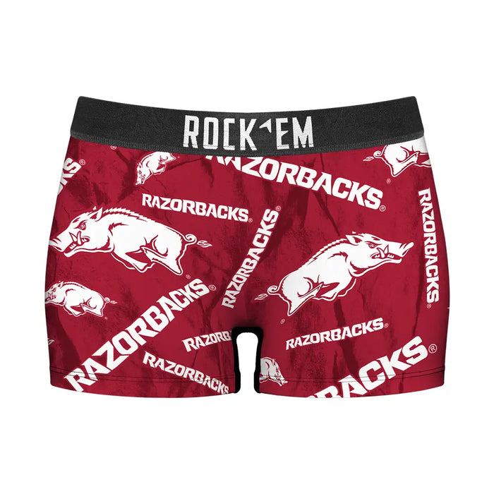 Women's Boy Shorts - Arkansas Razorbacks - Logo All-Over by Rock 'Em Socks