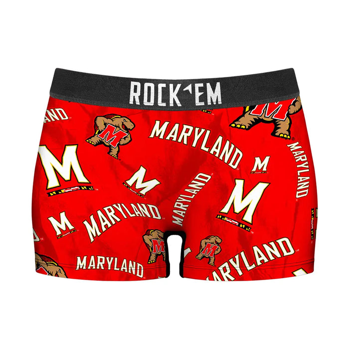 Women's Boy Shorts - Maryland Terrapins - Logo All-Over by Rock 'Em Socks