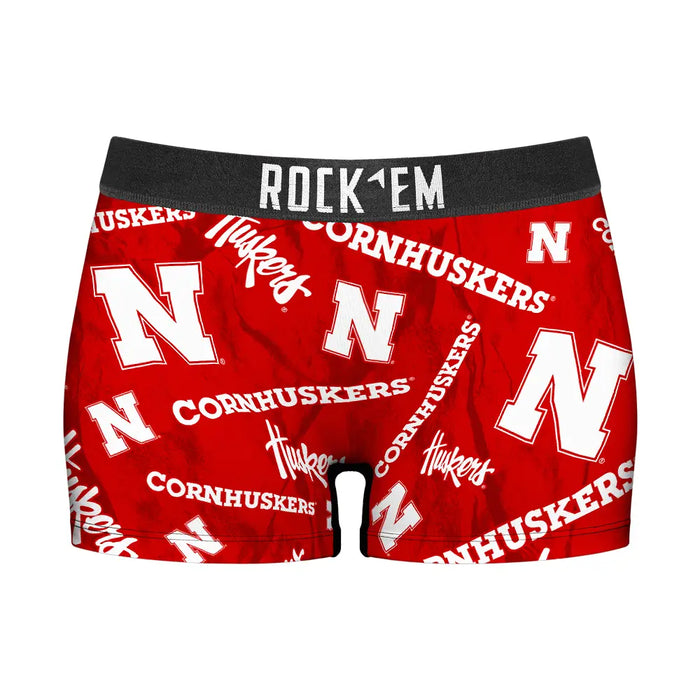 Women's Boy Shorts - Nebraska Huskers - Logo All-Over by Rock 'Em Socks