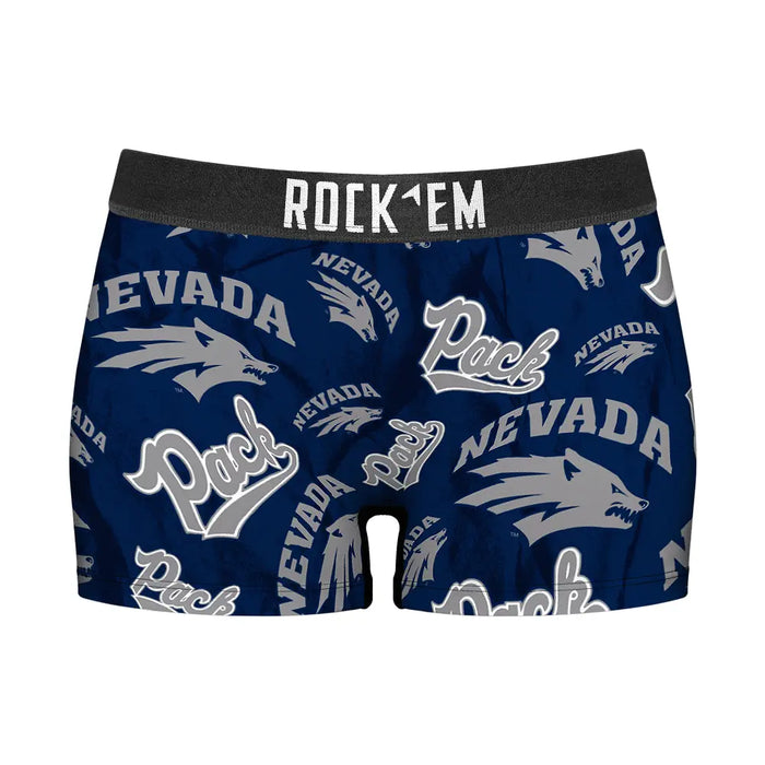 Women's Boy Shorts - Nevada Wolf Pack - Logo All-Over by Rock 'Em Socks