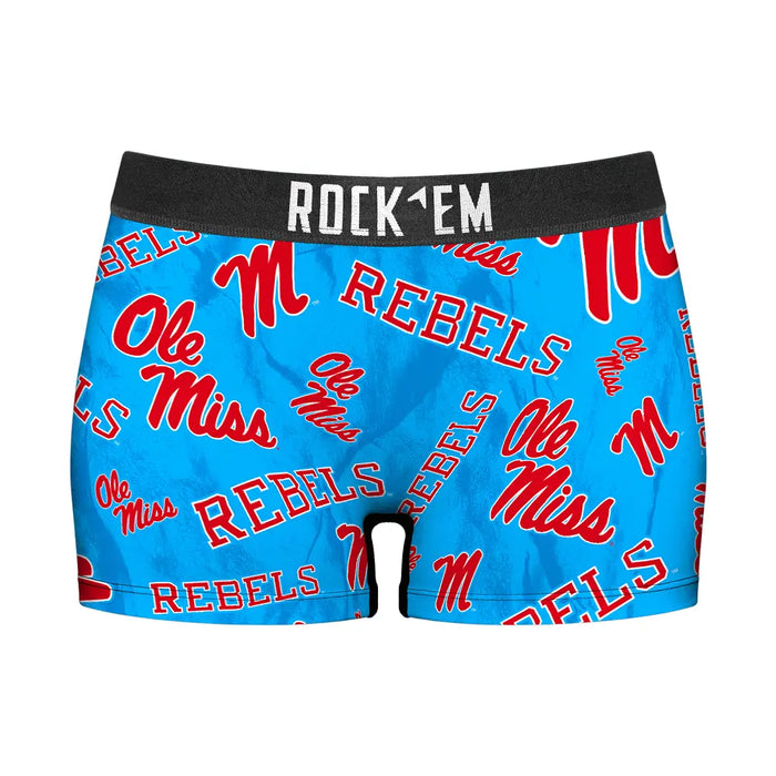 Women's Boy Shorts - Ole Miss Rebels - Logo All-Over by Rock 'Em Socks