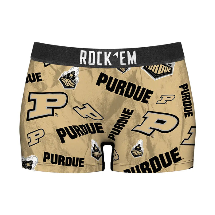 Women's Boy Shorts - Purdue Boilermakers - Logo All-Over by Rock 'Em Socks
