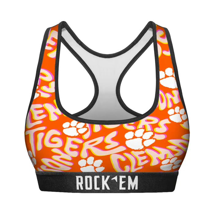 Women's Sports Bra - Clemson Tigers - Twisted Wordmark by Rock 'Em Socks