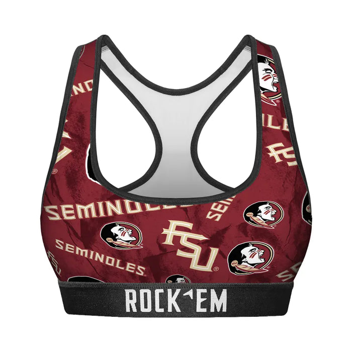 Women's Sports Bra - Florida State Seminoles - Logo All-Over by Rock 'Em Socks