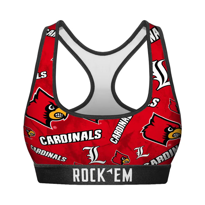 Women's Sports Bra - Louisville Cardinals - Logo All-Over by Rock 'Em Socks