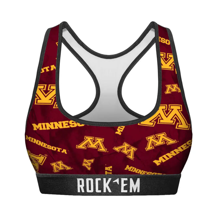 Women's Sports Bra - Minnesota Golden Gophers - Logo All-Over by Rock 'Em Socks