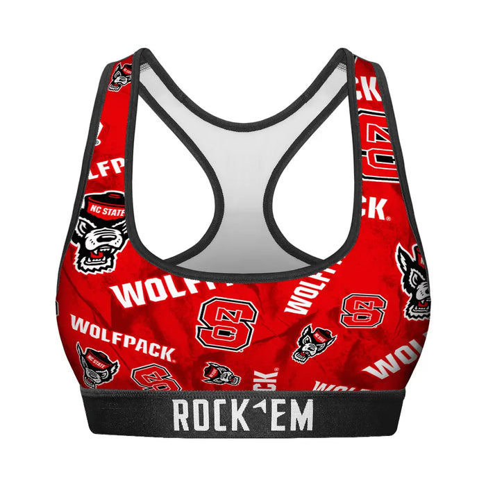 Women's Sports Bra - NC State Wolfpack - Logo All-Over by Rock 'Em Socks