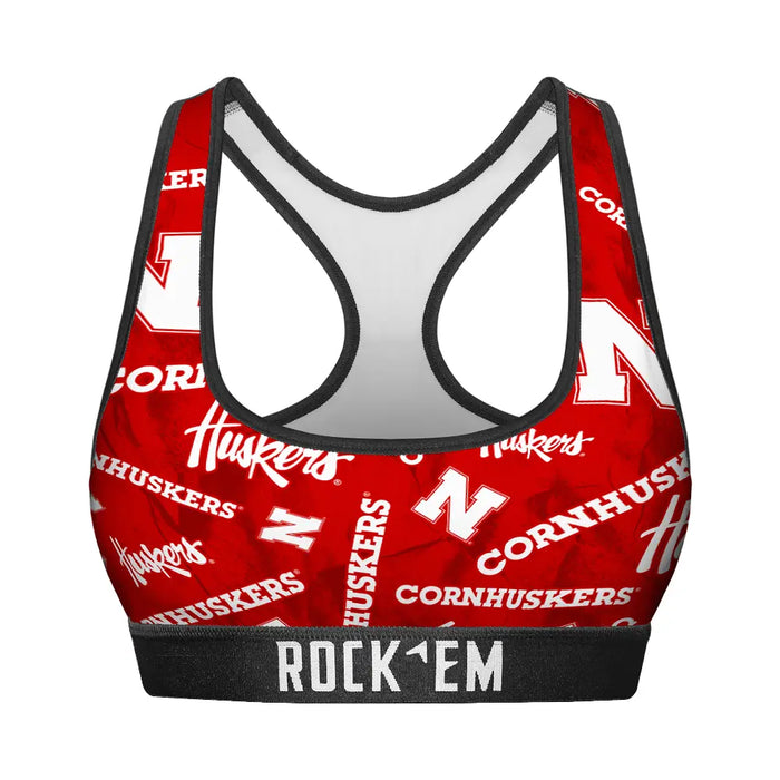 Women's Sports Bra - Nebraska Huskers - Logo All-Over by Rock 'Em Socks