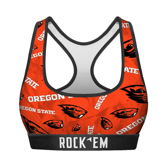 Women's Sports Bra - Oregon State Beavers - Logo All-Over by Rock 'Em Socks