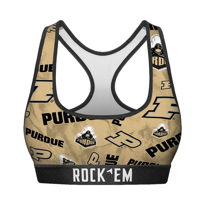 Women's Sports Bra - Purdue Boilermakers - Logo All-Over by Rock 'Em Socks