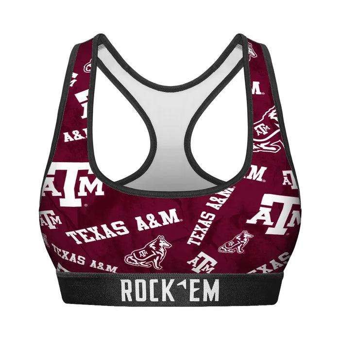 Women's Sports Bra - Texas A&M Aggies - Logo All-Over by Rock 'Em Socks