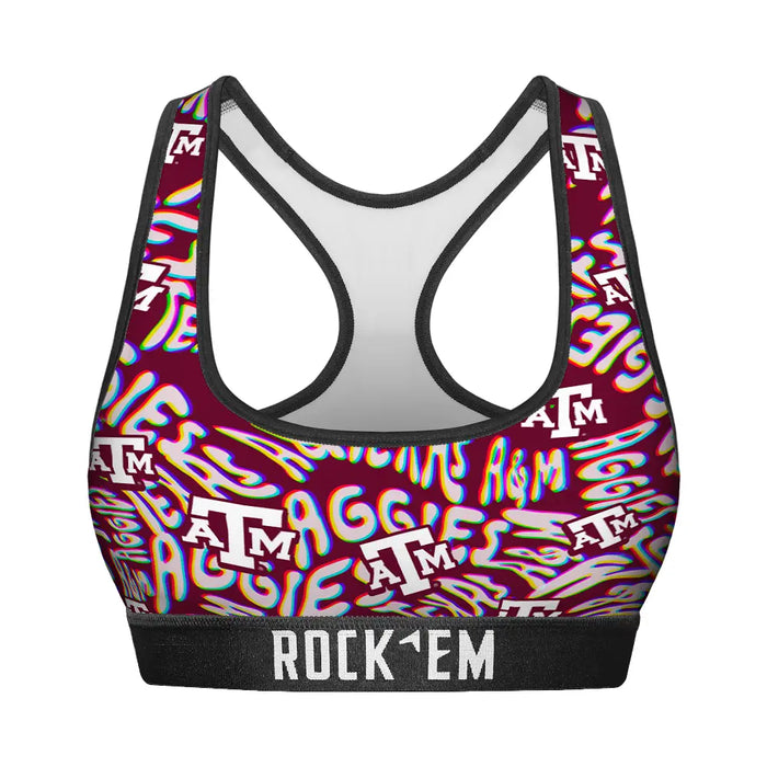 Women's Sports Bra - Texas A&M Aggies - Twisted Wordmark by Rock 'Em Socks