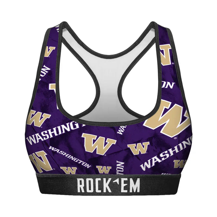 Women's Sports Bra - Washington Huskies - Logo All-Over by Rock 'Em Socks