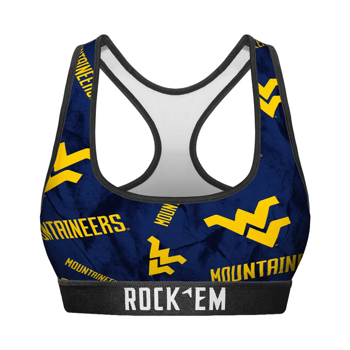Women's Sports Bra - West Virginia Mountaineers - Logo All-Over by Rock 'Em Socks