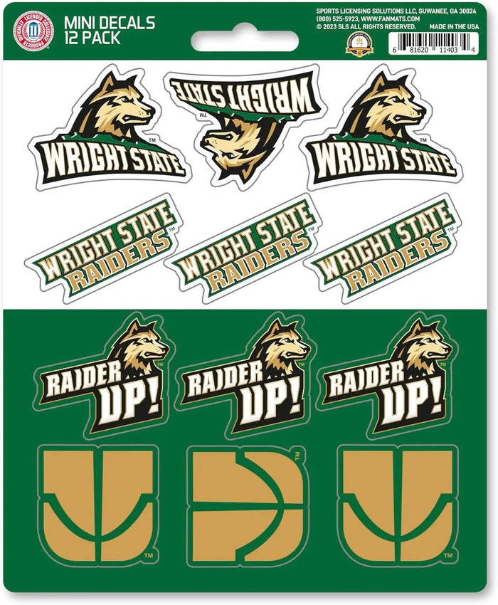 Wright State University Raiders 12-Piece Mini Decal Sticker Set, 5x6 Inch Sheet, Gift for football fans for any hard surfaces around home, automotive, personal items by Fielders Choice
