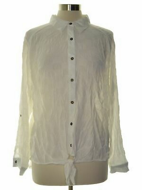 Style & Co. Button-Down Tie-Hem Cotton Top, White, XL by Vanessa Jane