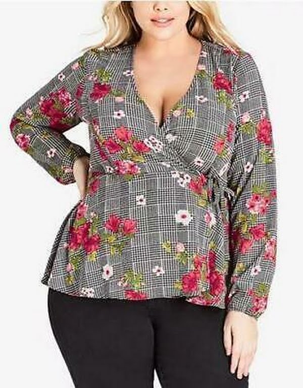 City Chic Trendy Plus Size Floral-Print Wrap Blouse, Size Small-16 by Vanessa Jane