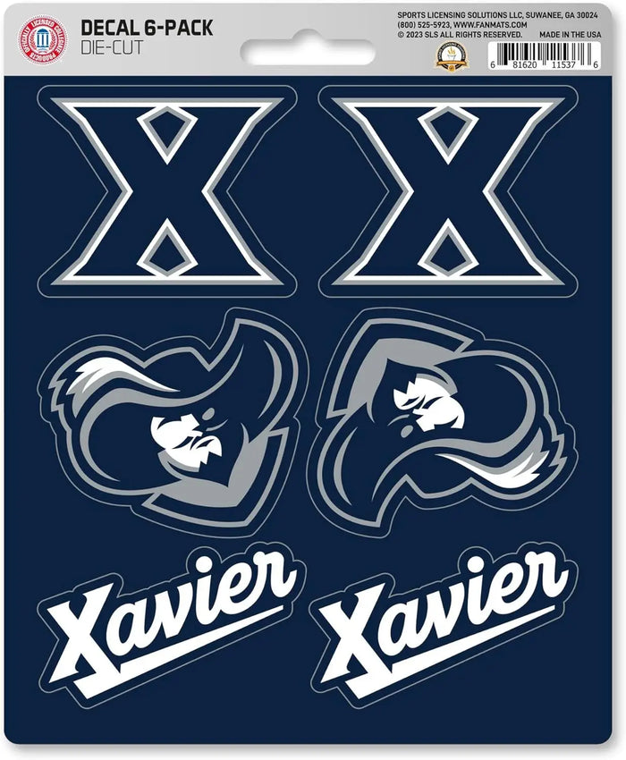 Xavier University Musketeers 6-Piece Decal Sticker Set, 5x6 Inch Sheet, Gift for football fans for any hard surfaces around home, automotive, personal items by Fielders Choice
