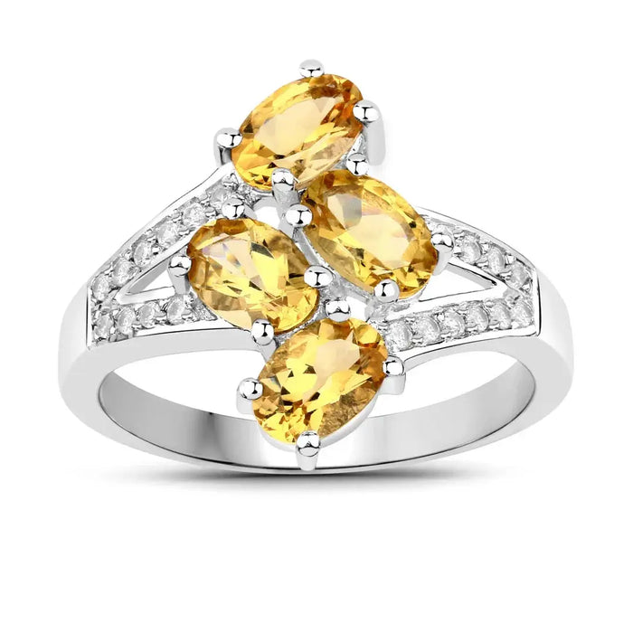 Yellow Beryl Bypass Sterling Silver Pave Ring by Fine Color Jewels