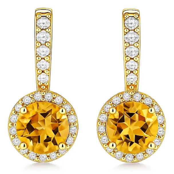 Yellow Natural Citrine Sterling Silver Earrings by Fine Color Jewels