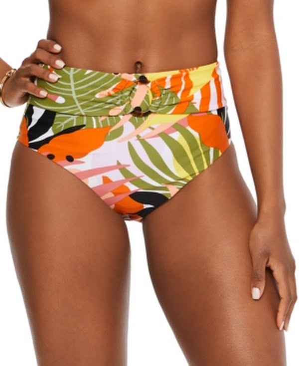 Bar III Womens Printed Stretch Shirred Lined Bikini Swimsuit Bottom by Vanessa Jane