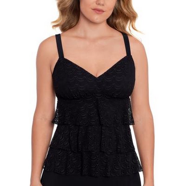 Swim Solutions Womens V-Neck Tier Tankini Top, Size 8 by Vanessa Jane