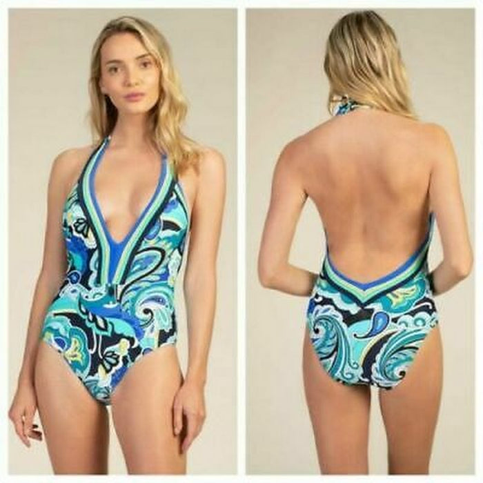 Trina Turk Ipanema Plunge One Piece, Multicolor, Size 6 by Vanessa Jane