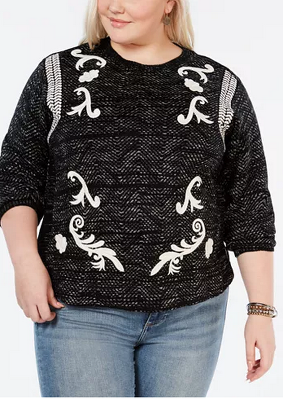 Lucky Brand Plus Size Embroidered Crewneck Sweater, Size 2X by Vanessa Jane