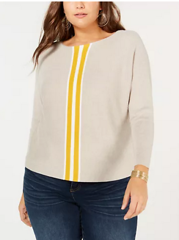 I.n.c. Plus Size Varsity-Orange-Striped Sweater, Size 3X by Vanessa Jane