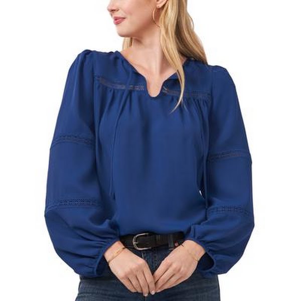 Vince Camuto Luxe Tie Neck Top in Deep Blue, Size X-Small by Vanessa Jane