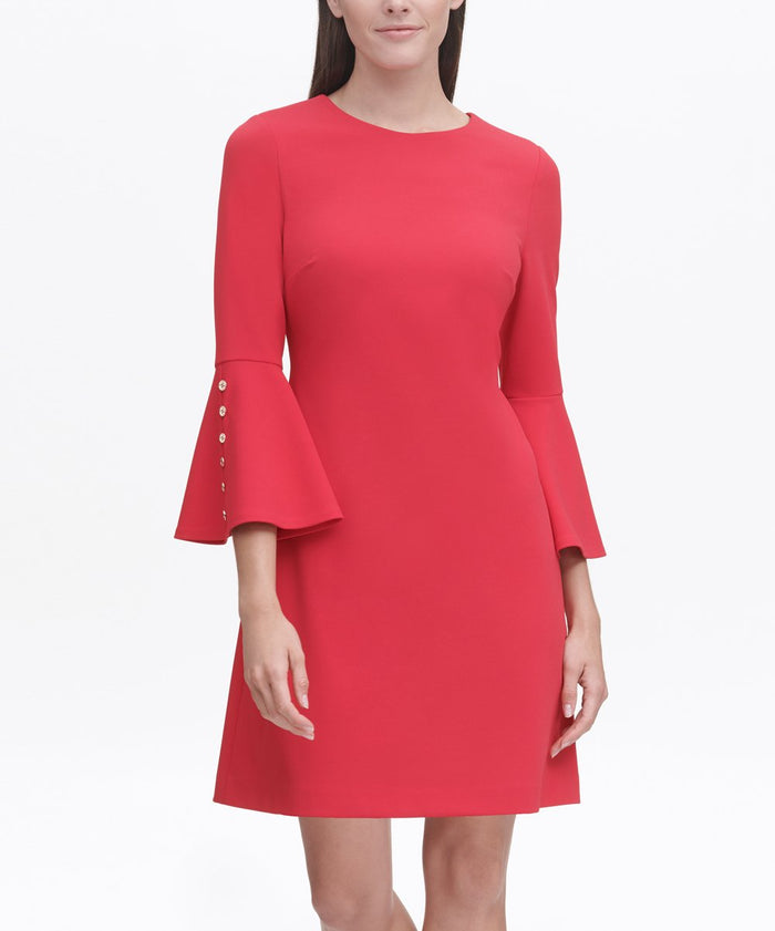 Tommy Hilfiger Raspberry Button-Accent Bell-Sleeve Sheath Dress , Size 10 by Vanessa Jane