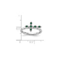 0.01 Ct Round Green Lab Created Emerald Prong Silver Stackable Cross Ring by Fine Color Jewels