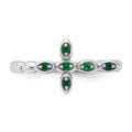 0.01 Ct Round Green Lab Created Emerald Prong Silver Stackable Cross Ring by Fine Color Jewels