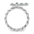0.01 Ct Round Green Lab Created Emerald Prong Silver Stackable Cross Ring by Fine Color Jewels