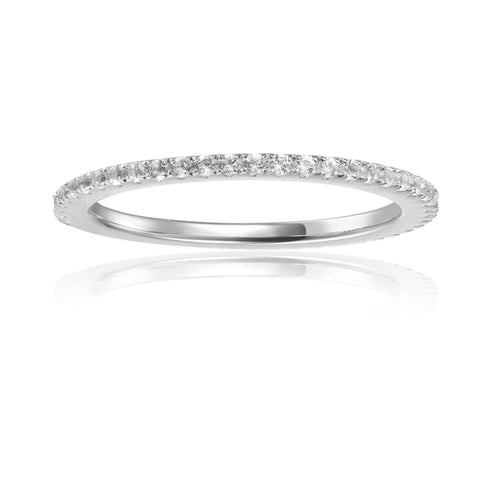 0.01 Ct Round White Sapphire Prong Silver Pave Ring by Fine Color Jewels