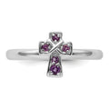 0.018 Ct Round Purple Amethyst Prong Silver Stackable Cross Ring by Fine Color Jewels